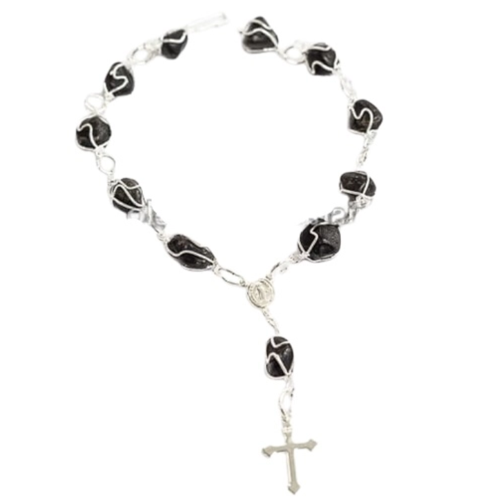 Pulseira Terço Pedra Ônix Natural Rolado