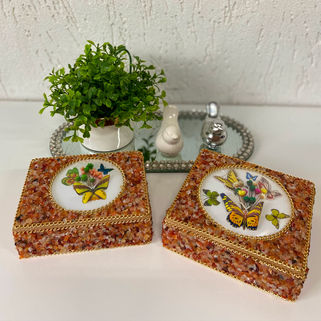 Square Jewelry Box in Red Agate