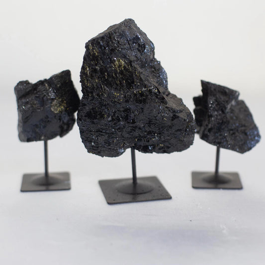 Black Tourmaline on Black Metal Base